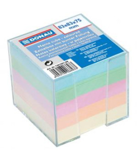 Poznámkový bloček kocka nelepená, 83x83x75 mm, pastelové farby, číra krabička 