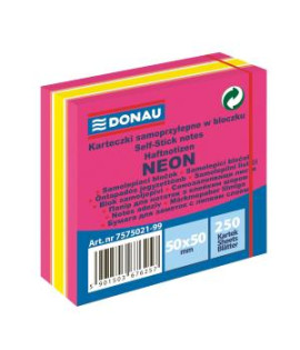 Bloček Donau neónový 50 x 50 mm, mix neónových farieb, 250 lístkov 