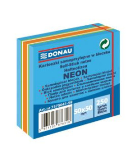 Bloček Donau neónový 50 x 50 mm, mix neónových farieb, 250 lístkov 