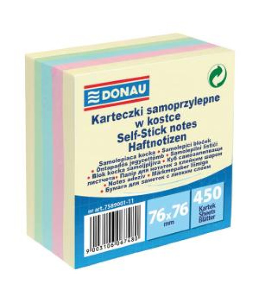 Samolepiaci bloček Donau 5 pastelových farieb 76x76mm 450l 