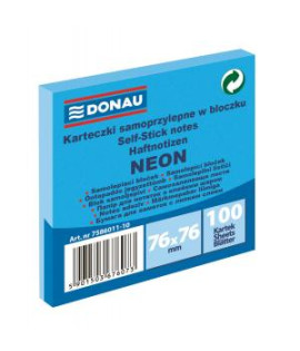 Bloček Donau neónový, 76 x 76 mm, modrý, 100 lístkov 