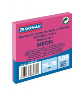 Bloček Donau neónový, 76 x 76 mm, ružový, 100 lístkov 