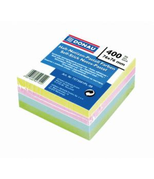 Bloček DONAU 76 x 76 mm, 4 pastelové farby, 400 lístkov 