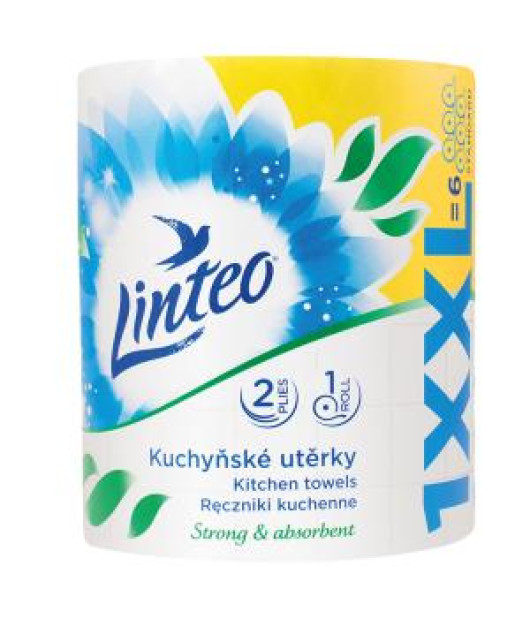Kuchynské utierky 2-vrstvové Linteo XX, 100% celulóza, biele 60 m 