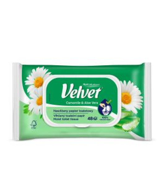 Vlhčený toaletný papier VELVET Camomile a Aloe vera 48 ks 