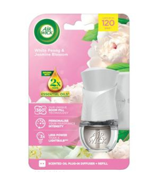Air Wick elektrický osviežovač + náplň 19 ml Biele kvety Pivónia 