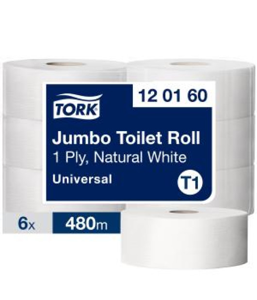 Toaletný papier 1-vrstv. TORK Jumbo 26 cm, návin 480 m, prírodný biely, T1 (6 ks) 