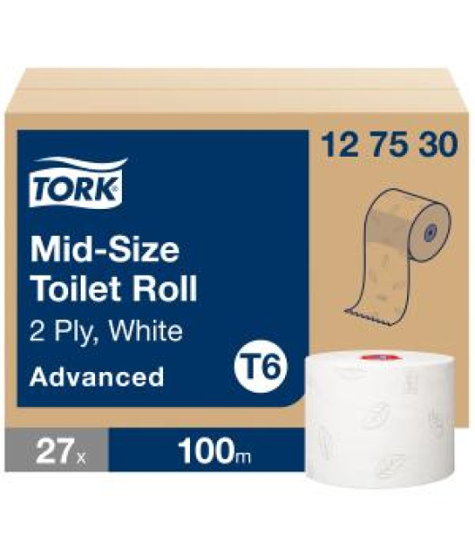 Toaletný papier 2-vrstv. TORK Mid-size biely, návin 100m T6 (27 ks) 
