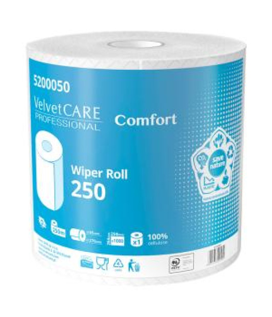 Papierové utierky v rolke 2 -vrstvové VELVET CARE 100% celulóza 250m (2ks) 