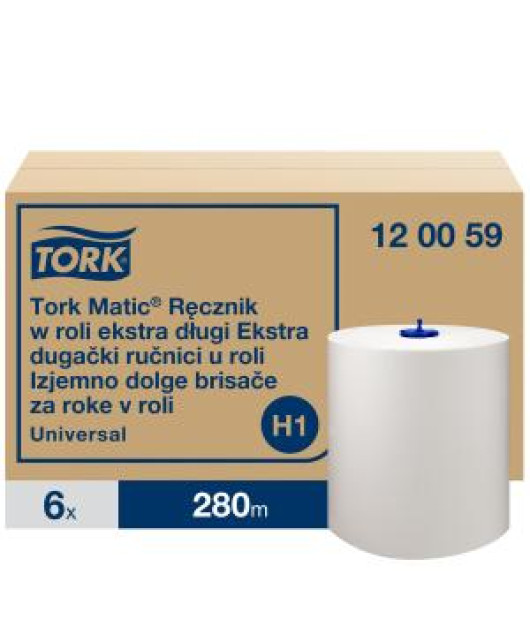 Papierové utierky v rolke 1-vrstv. TORK Matic extra dlhé biele H1, návin 280 m (6 ks) 