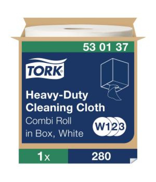Čistiaca utierka 1-vrstv. TORK Heavy-Duty biela, návin 107 m, W2 