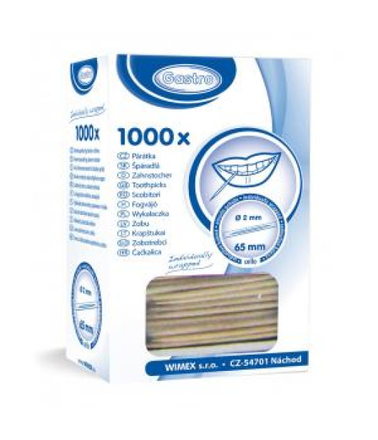Špáradlá drevené hygienicky balené 2 x 65 mm (1000 ks) 