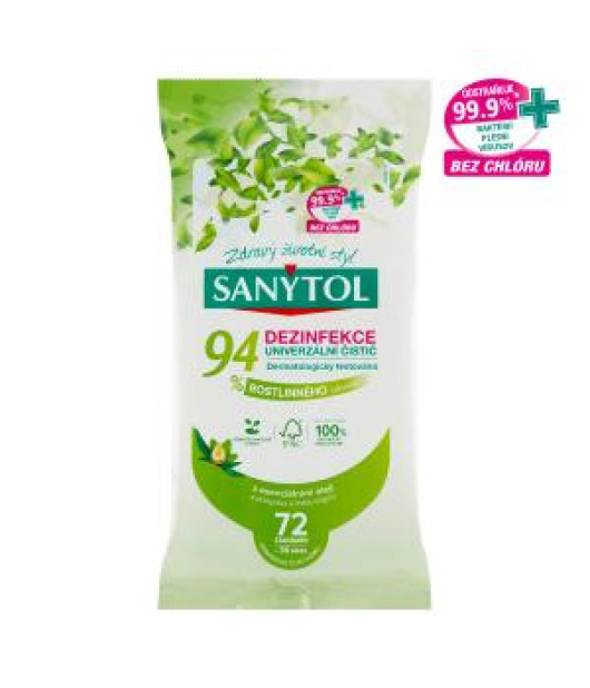 Sanytol čistiace utierky 94 % rastlinného pôvodu 72ks 