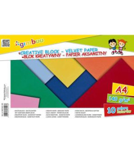 Kreatívny farebný blok GIMBOO A4, zamatový papier, lepený, 10 farieb, 140 GSM 
