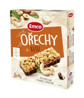 Tyčinka Emco s orechami a kešu 3 x 35 g 