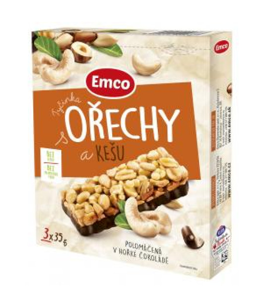 Tyčinka Emco s orechami a kešu 3 x 35 g 