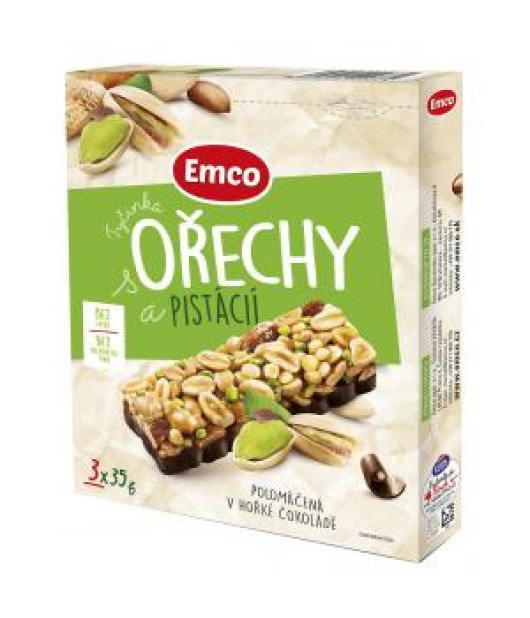 Tyčinka Emco s orechami a pistáciou 3 x 35 g 