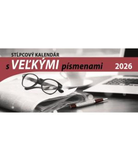 Stolový kalendár stĺpcový 29,7 x 13,8 cm s VEĽKÝMI písmenami 2026 