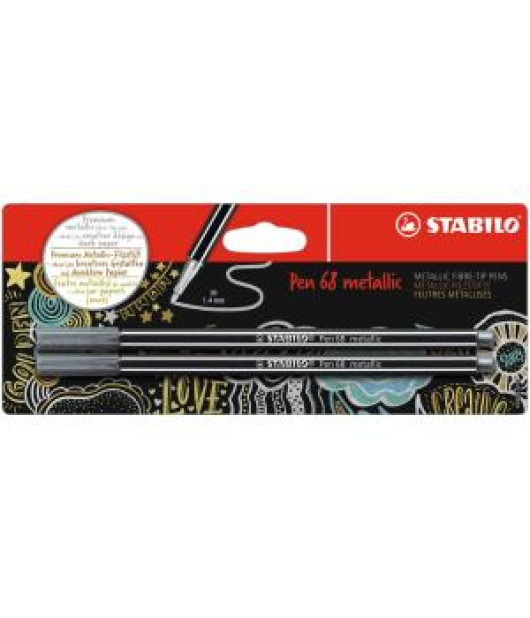 Popisovač STABILO Pen 68 2ks v blistri metalic strieborná 
