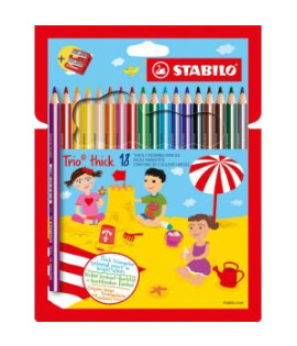 Farbičky STABILO Trio so strúhadlom, 18 ks 