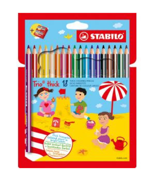 Farbičky STABILO Trio so strúhadlom, 18 ks 