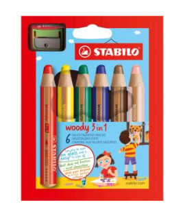 Farbičky STABILO woody 3 in 1 6 ks Sada v kartónovom obale so strúhadlom 