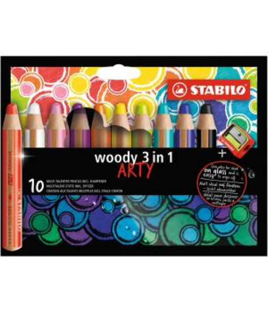 Farbičky STABILO woody 3 in1 10ks so strúhadlom ’ARTY’ 