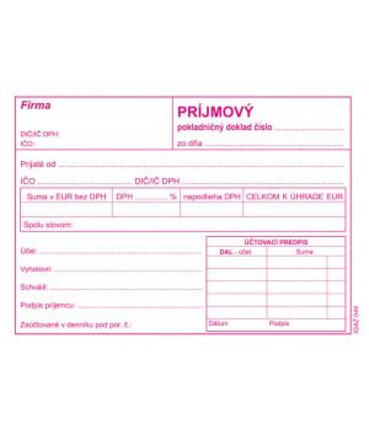 Príjmový pokladničný doklad s DPH, samoprepis, A6,100 listov 