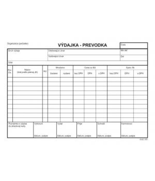 Výdajka - prevodka, A5, s DPH, samoprepis, s kartónovou obálkou a podložkou, 100 listov 