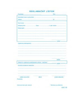 Reklamačný list, samoprepis, A5, 100 listov 