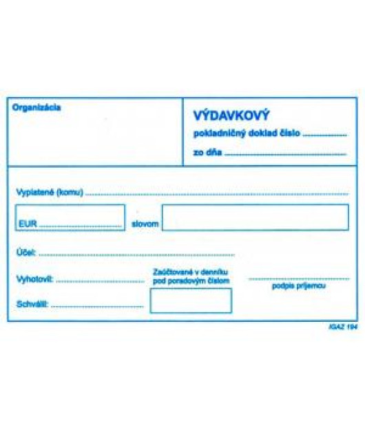 Výdavkový pokladničný doklad bez DPH, A6 