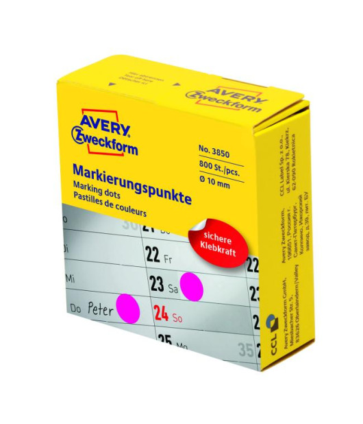 Etikety kruhové 10mm Avery purpurové v dispenzore Etikety kruhové 10mm Avery purpurové v dispenzore