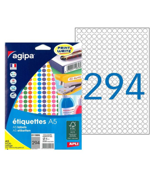 Etikety kruhové 8mm Agipa A5 mix 7 farieb Etikety kruhové 8mm Agipa A5 mix 7 farieb