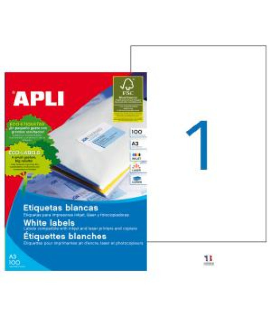 Etikety univerzálne 297x420mm APLI A3 100 hárkov