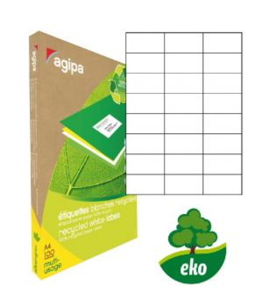 Etikety univerzálne recyklované 70x37mm Agipa A4 100 hárkov