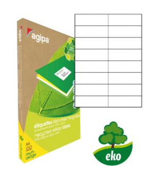 Etikety univerzálne recyklované 105x37mm Agipa A4 100 hárkov Etikety univerzálne recyklované 105x37mm Agipa A4 100 hárkov