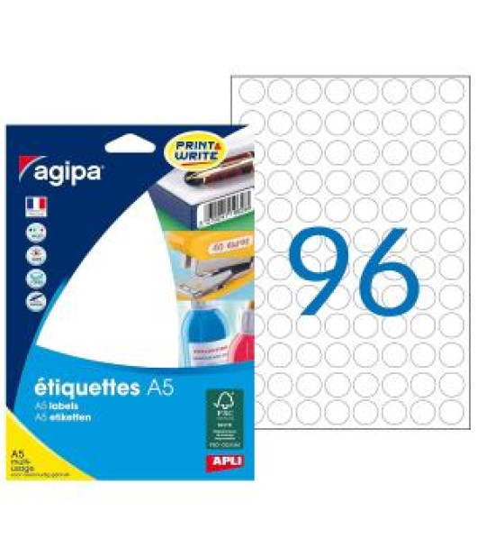 Etikety kruhové 15mm Agipa A5 biele Etikety kruhové 15mm Agipa A5 biele