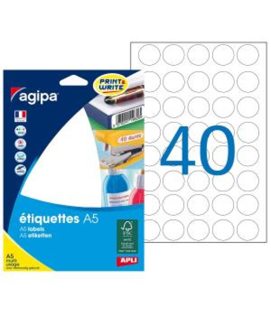 Etikety kruhové 24mm Agipa A5 biele Etikety kruhové 24mm Agipa A5 biele