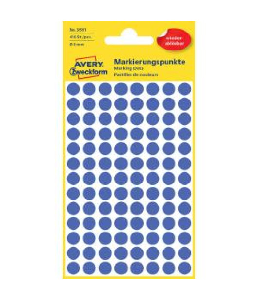 Etikety kruhové 8mm Avery odnímateľné modré