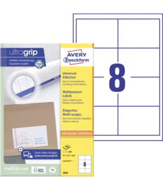 Etikety univerzálne 97x67,7mm Avery A4 100 hárkov