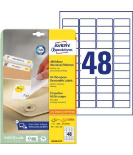 Etikety univerzálne odnímateľné 45,7x21,2mm Avery A4 25+5 hárkov