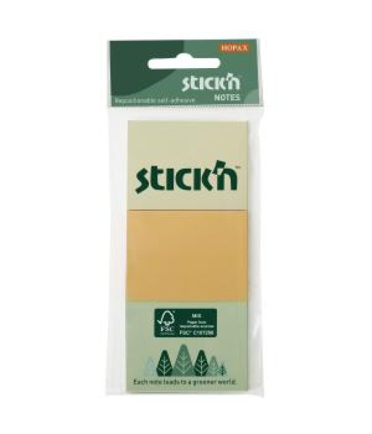 Samolepiaci bloček Stick’n Hopax, 38x51 mm, mix pastelových farieb, 3x100 lístkov