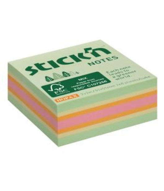 Samolepiaci bloček Stick’n Hopax mini, 51x51 mm, lesný mix pastelových farieb, 240 lístkov