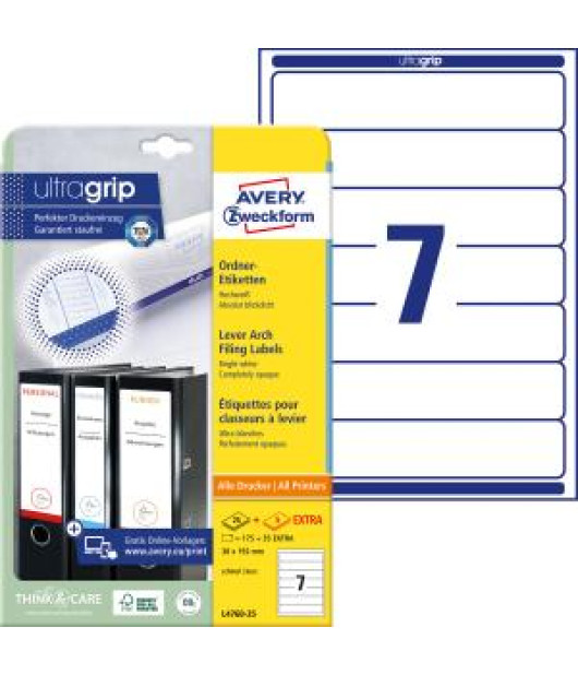 Etikety univerzálne na zakladače 38 x 192 mm Avery A4 25+5 hárkov Etikety univerzálne na zakladače 38 x 192 mm Avery A4 25+5 hárkov