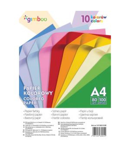 Farebný papier GIMBOO A4, 100 listov, 80 g, 10 neónových farieb