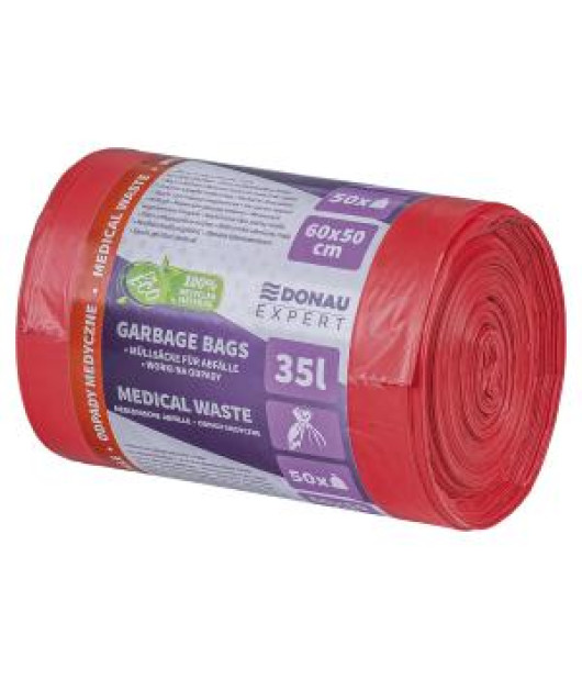 Vrecia na medicínsky odpad, DONAU EXPERT, LDPE, 35 ℓ, 50 ks, červené Vrecia na medicínsky odpad, DONAU EXPERT, LDPE, 35 ℓ, 50 ks, červené