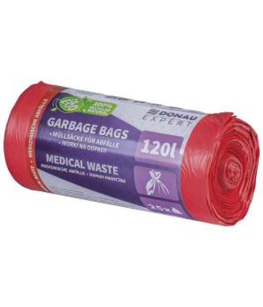 Vrecia na medicínsky odpad, DONAU EXPERT, LDPE, 120 ℓ, 25 ks, červené