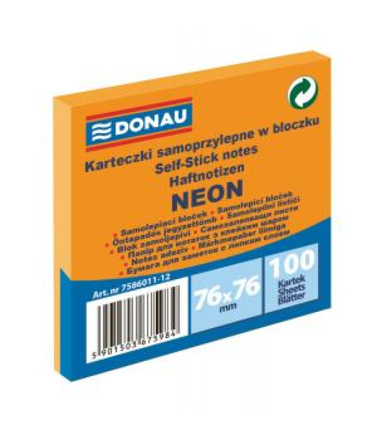 Bloček Donau, 76 x 76 mm, neónová oranžová, 100 lístkov Bloček Donau, 76 x 76 mm, neónová oranžová, 100 lístkov