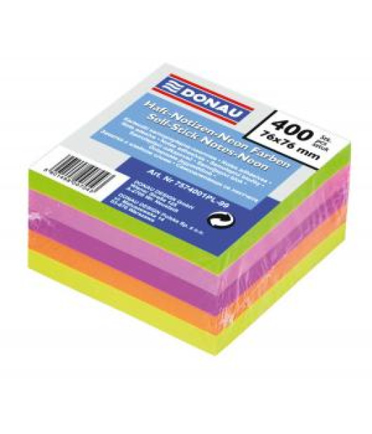 Bloček DONAU 76 x 76 mm, 5 neónových farieb, 400 lístkov