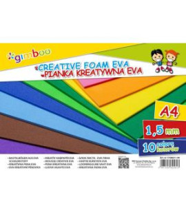 Kreatívna pena GIMBOO Eva, A4, vo fólii, 10 farieb, 1,5 mm